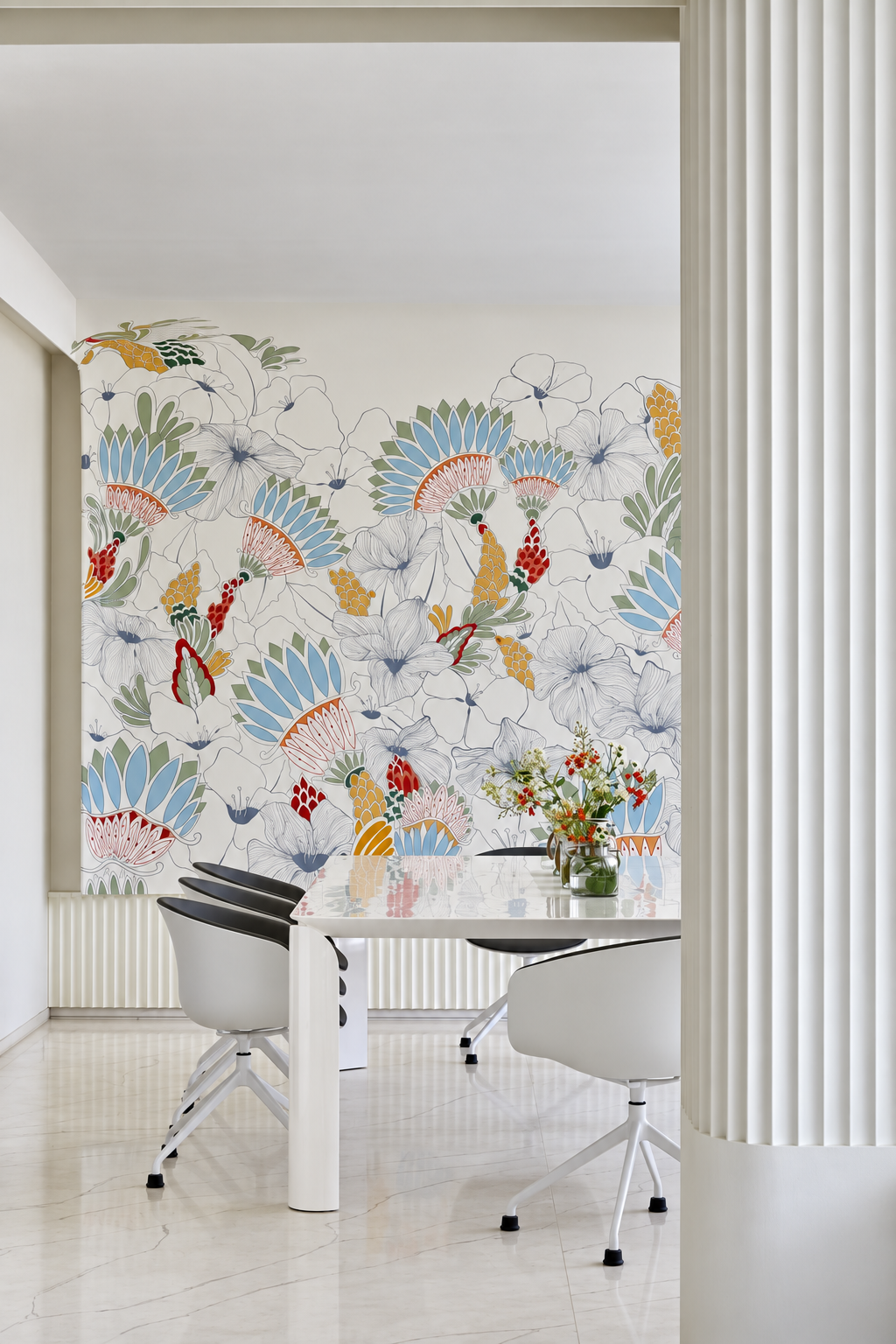 Hand-painted botanical wall mural installed in an interior 1 of 2