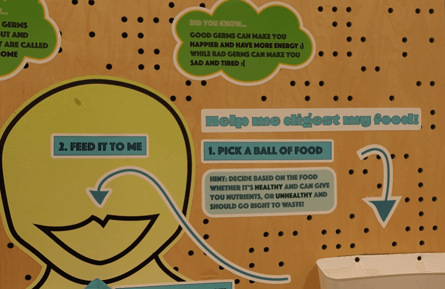 Close view of a child playing the digestion game