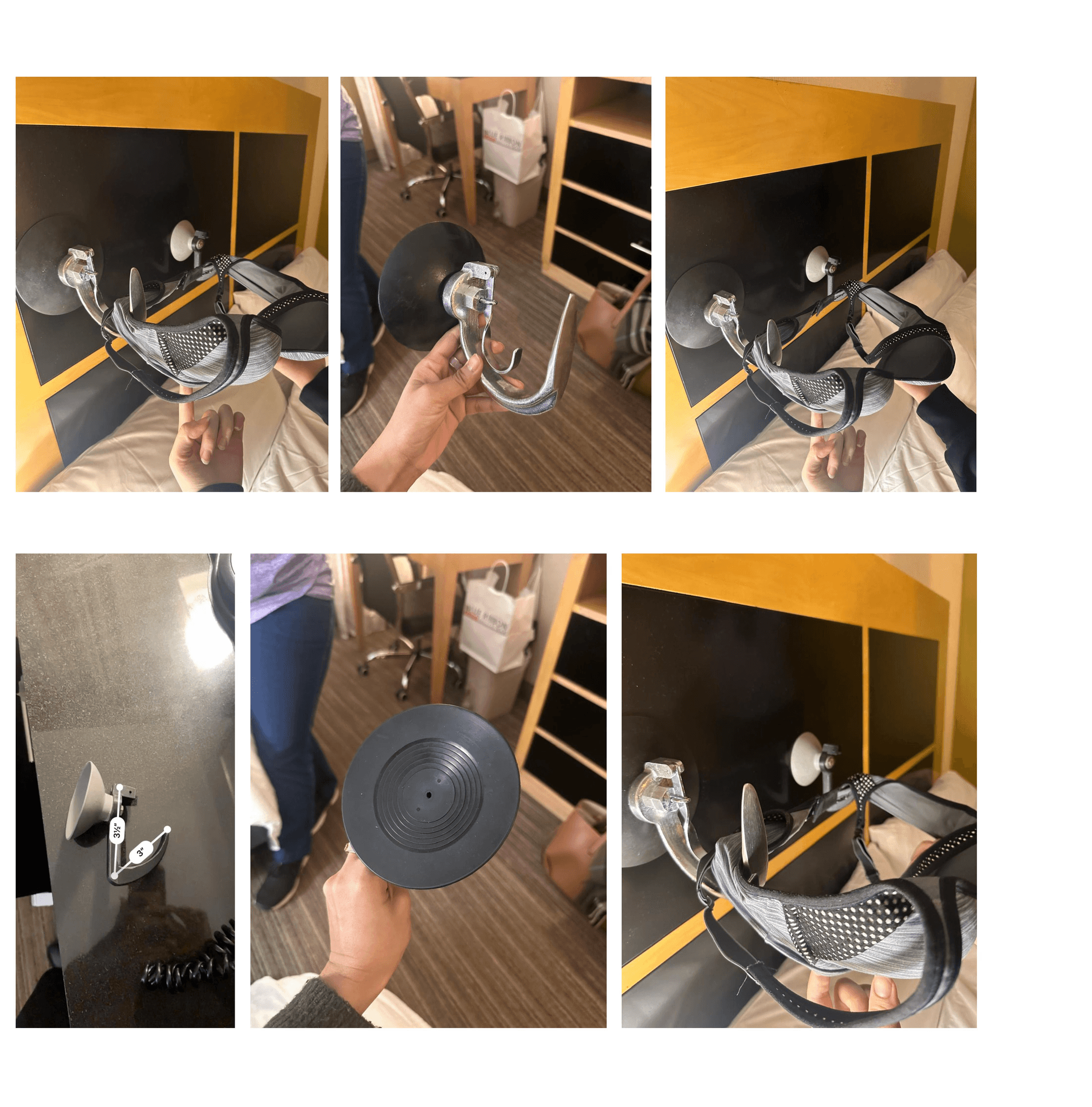 Testing the hook and suction base with a bra